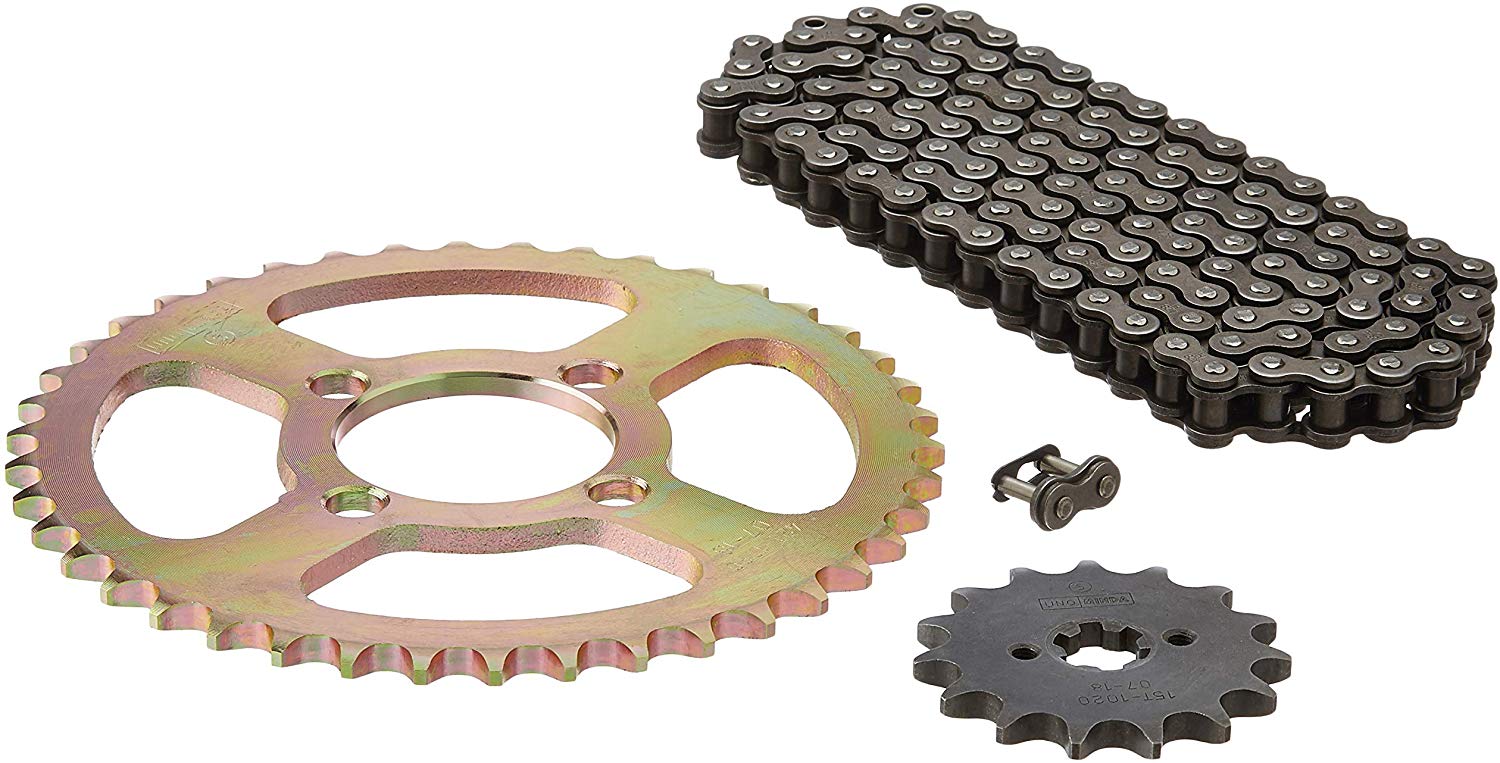 Uno Minda CH-1020 Quadra Rivet Chain & Alloy Steel Hardened Sprockets Chain & Sprocket Kit - R420 SIZE-114L / 15T / 42T(4H) For Bajaj Platina 125 DTS 